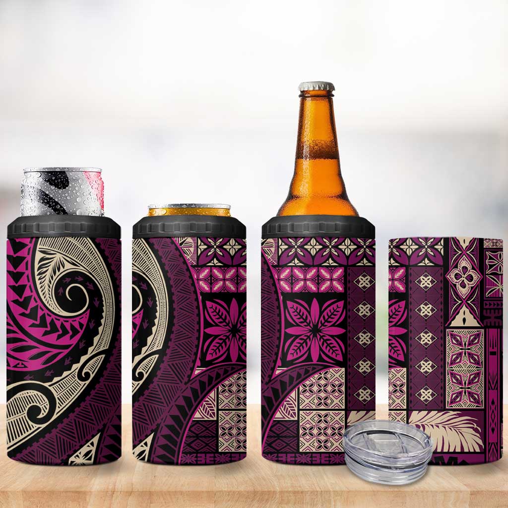Vintage Samoa Siapo Mamanu 4 in 1 Can Cooler Tumbler Pink Samoan Tapa Motif - Polynesian Pride