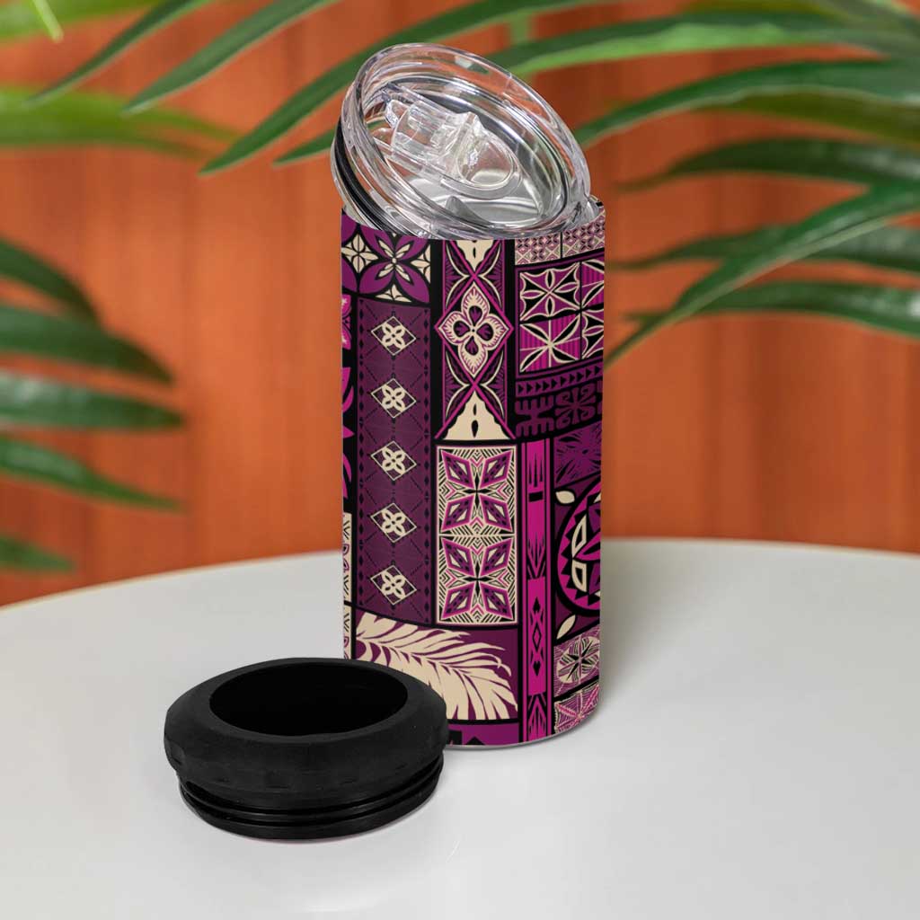 Vintage Samoa Siapo Mamanu 4 in 1 Can Cooler Tumbler Pink Samoan Tapa Motif - Polynesian Pride