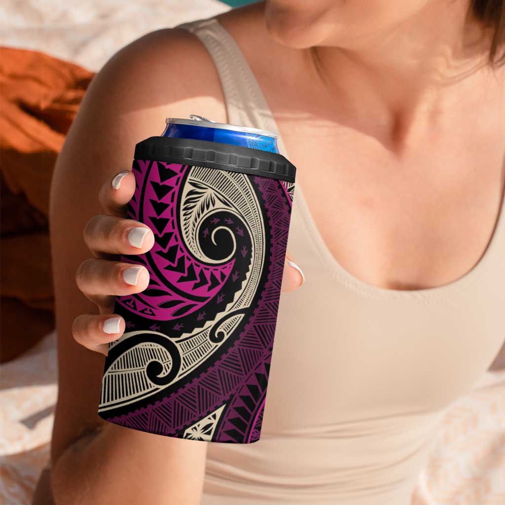 Vintage Samoa Siapo Mamanu 4 in 1 Can Cooler Tumbler Pink Samoan Tapa Motif - Polynesian Pride