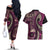 Vintage Samoa Siapo Mamanu Couples Matching Off The Shoulder Long Sleeve Dress and Hawaiian Shirt Pink Samoan Tapa Motif - Polynesian Pride