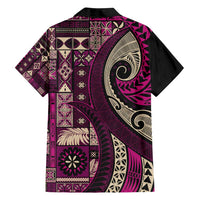 Vintage Samoa Siapo Mamanu Family Matching Long Sleeve Bodycon Dress and Hawaiian Shirt Pink Samoan Tapa Motif LT9 - Polynesian Pride