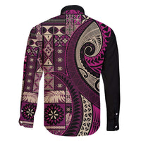 Vintage Samoa Siapo Mamanu Family Matching Long Sleeve Bodycon Dress and Hawaiian Shirt Pink Samoan Tapa Motif LT9 - Polynesian Pride