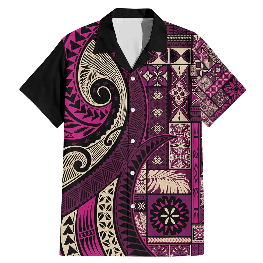 Vintage Samoa Siapo Mamanu Family Matching Mermaid Dress and Hawaiian Shirt Pink Samoan Tapa Motif LT9 Dad's Shirt - Short Sleeve Pink - Polynesian Pride