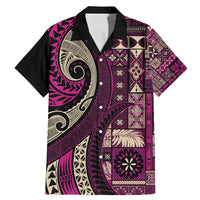Vintage Samoa Siapo Mamanu Family Matching Mermaid Dress and Hawaiian Shirt Pink Samoan Tapa Motif LT9 Dad's Shirt - Short Sleeve Pink - Polynesian Pride