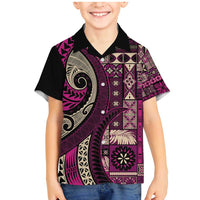 Vintage Samoa Siapo Mamanu Family Matching Mermaid Dress and Hawaiian Shirt Pink Samoan Tapa Motif LT9 Son's Shirt Pink - Polynesian Pride