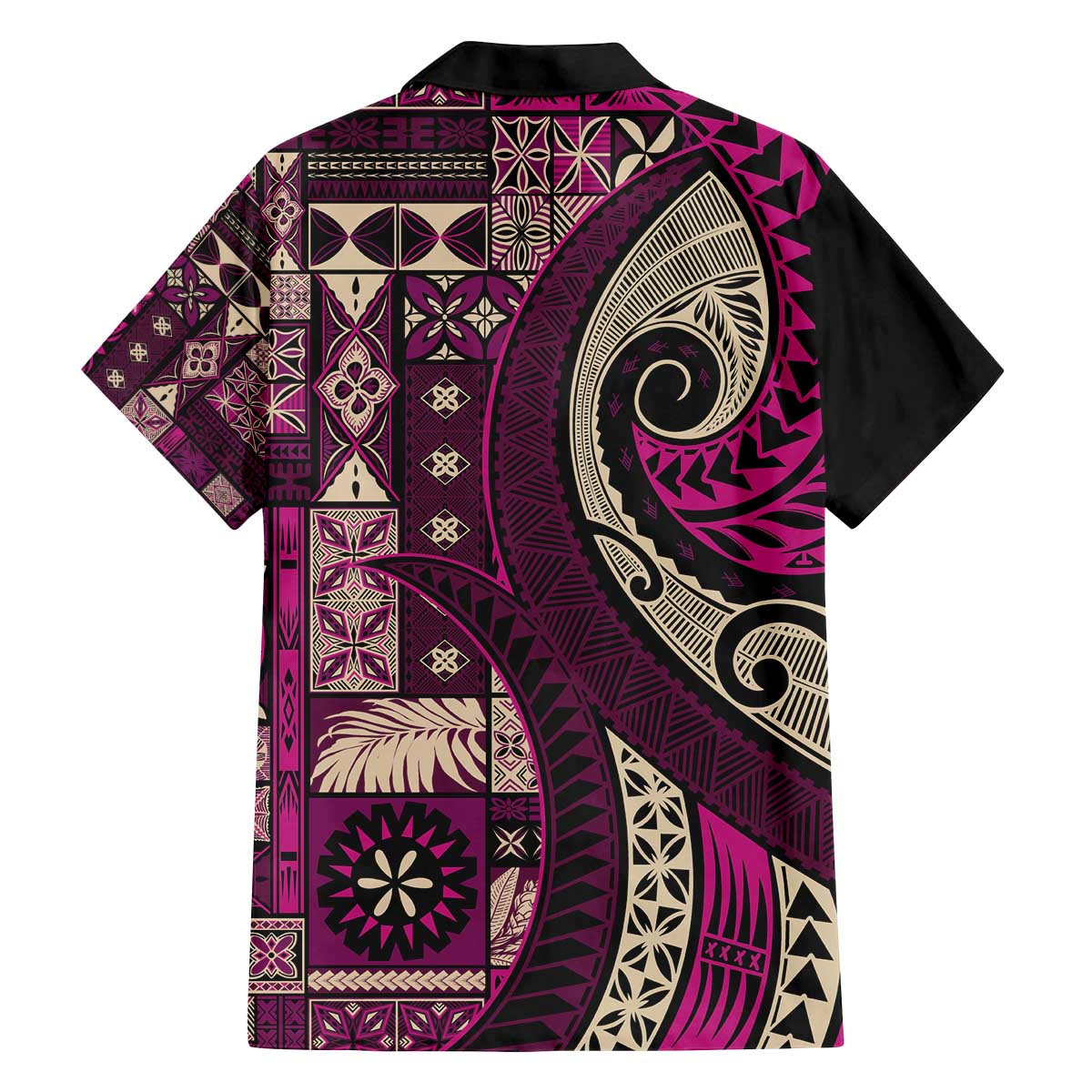 Vintage Samoa Siapo Mamanu Family Matching Off The Shoulder Long Sleeve Dress and Hawaiian Shirt Pink Samoan Tapa Motif LT9 - Polynesian Pride