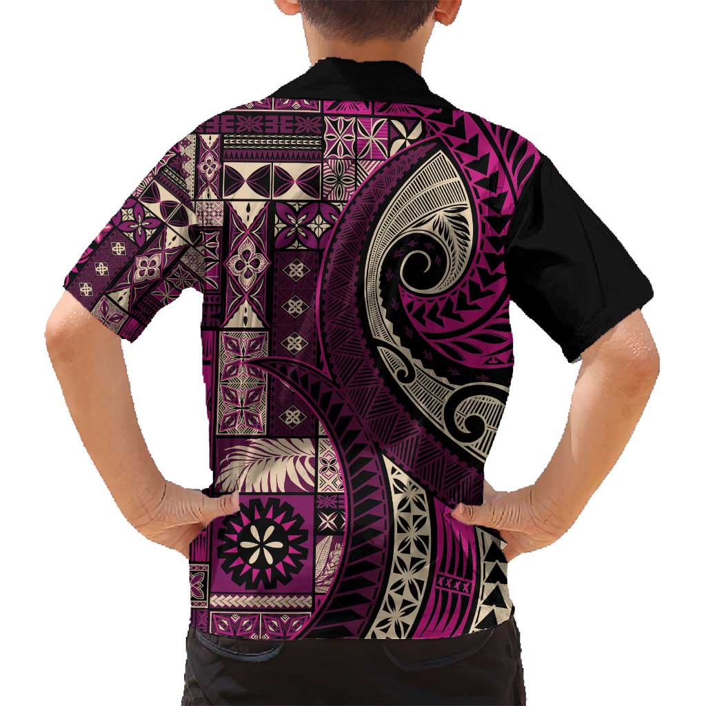 Vintage Samoa Siapo Mamanu Family Matching Puletasi and Hawaiian Shirt Pink Samoan Tapa Motif LT9 - Polynesian Pride