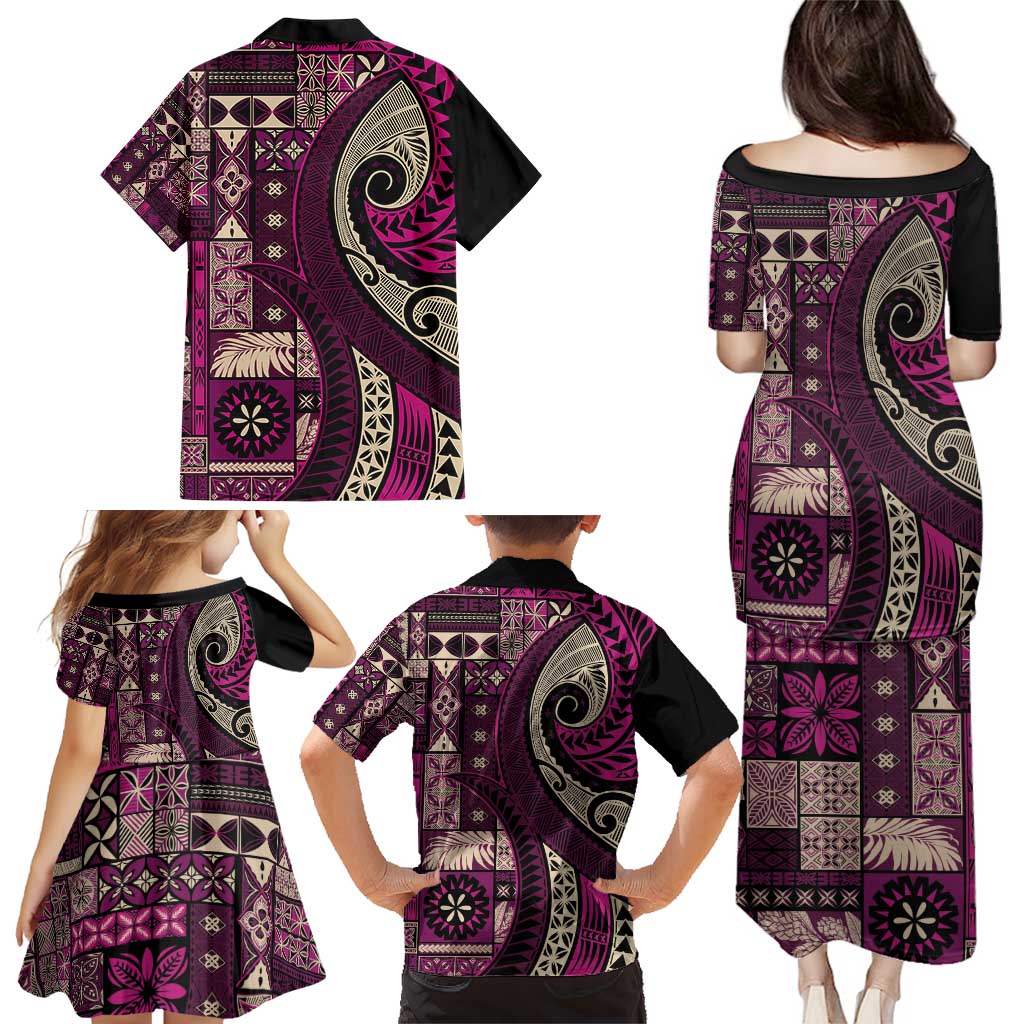 Vintage Samoa Siapo Mamanu Family Matching Puletasi and Hawaiian Shirt Pink Samoan Tapa Motif LT9 - Polynesian Pride