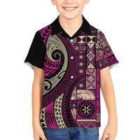 Vintage Samoa Siapo Mamanu Family Matching Short Sleeve Bodycon Dress and Hawaiian Shirt Pink Samoan Tapa Motif LT9 Son's Shirt Pink - Polynesian Pride