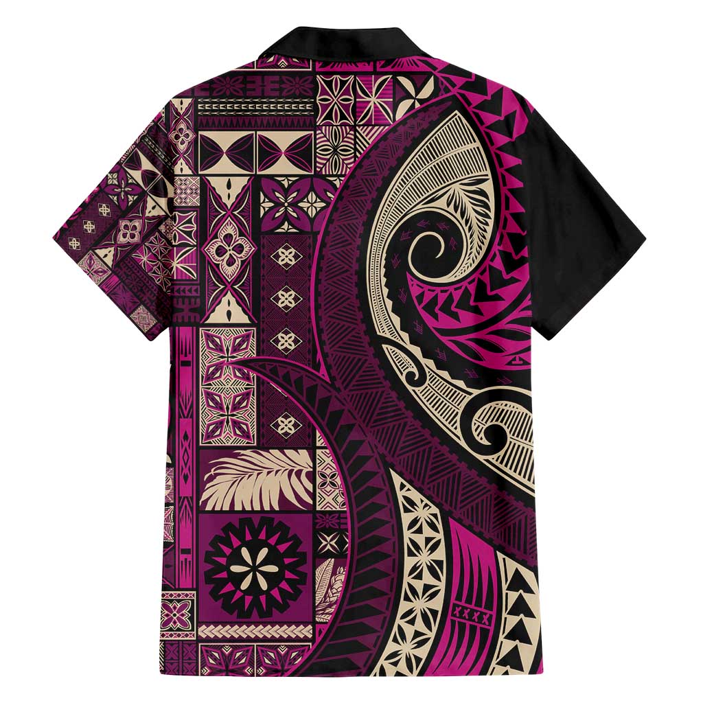 Vintage Samoa Siapo Mamanu Family Matching Summer Maxi Dress and Hawaiian Shirt Pink Samoan Tapa Motif LT9 - Polynesian Pride