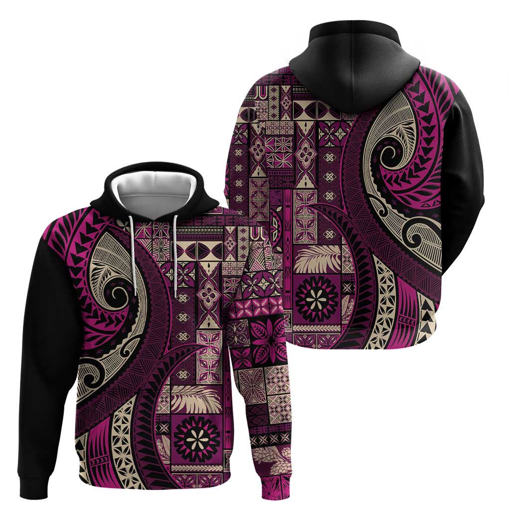 Vintage Samoa Siapo Mamanu Hoodie Pink Samoan Tapa Motif - Polynesian Pride