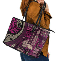 Vintage Samoa Siapo Mamanu Leather Tote Bag Pink Samoan Tapa Motif - Polynesian Pride