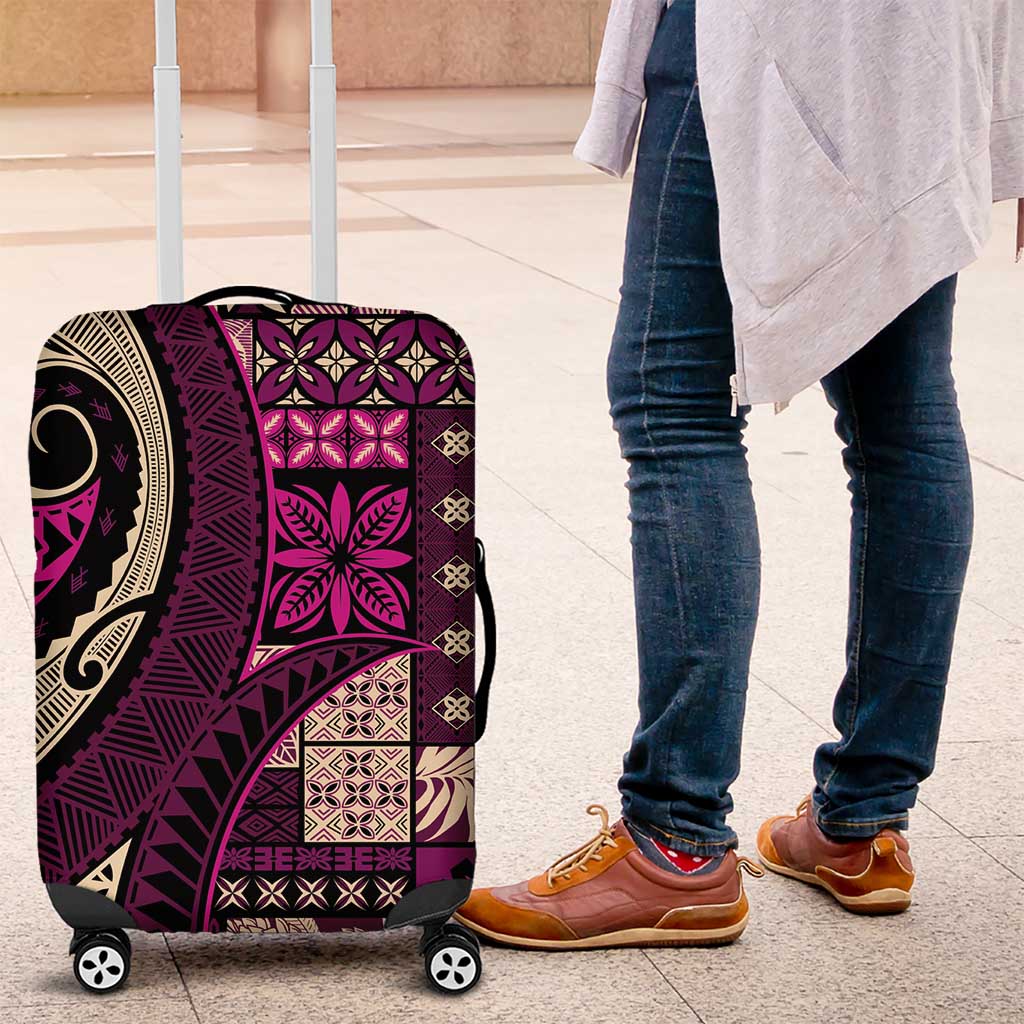 Vintage Samoa Siapo Mamanu Luggage Cover Pink Samoan Tapa Motif - Polynesian Pride