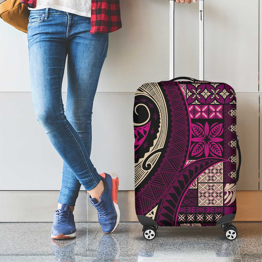 Vintage Samoa Siapo Mamanu Luggage Cover Pink Samoan Tapa Motif - Polynesian Pride