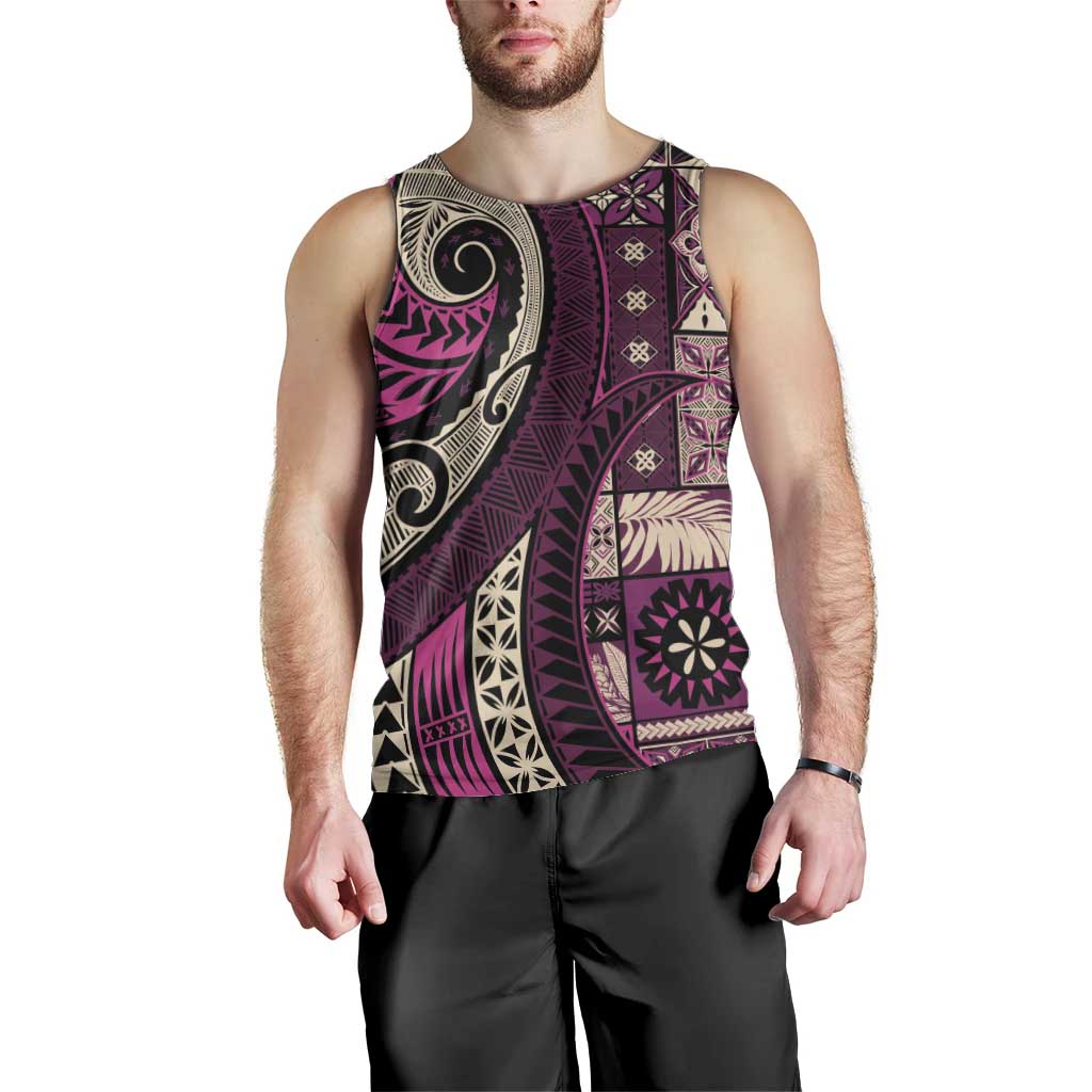 Vintage Samoa Siapo Mamanu Men Tank Top Pink Samoan Tapa Motif - Polynesian Pride