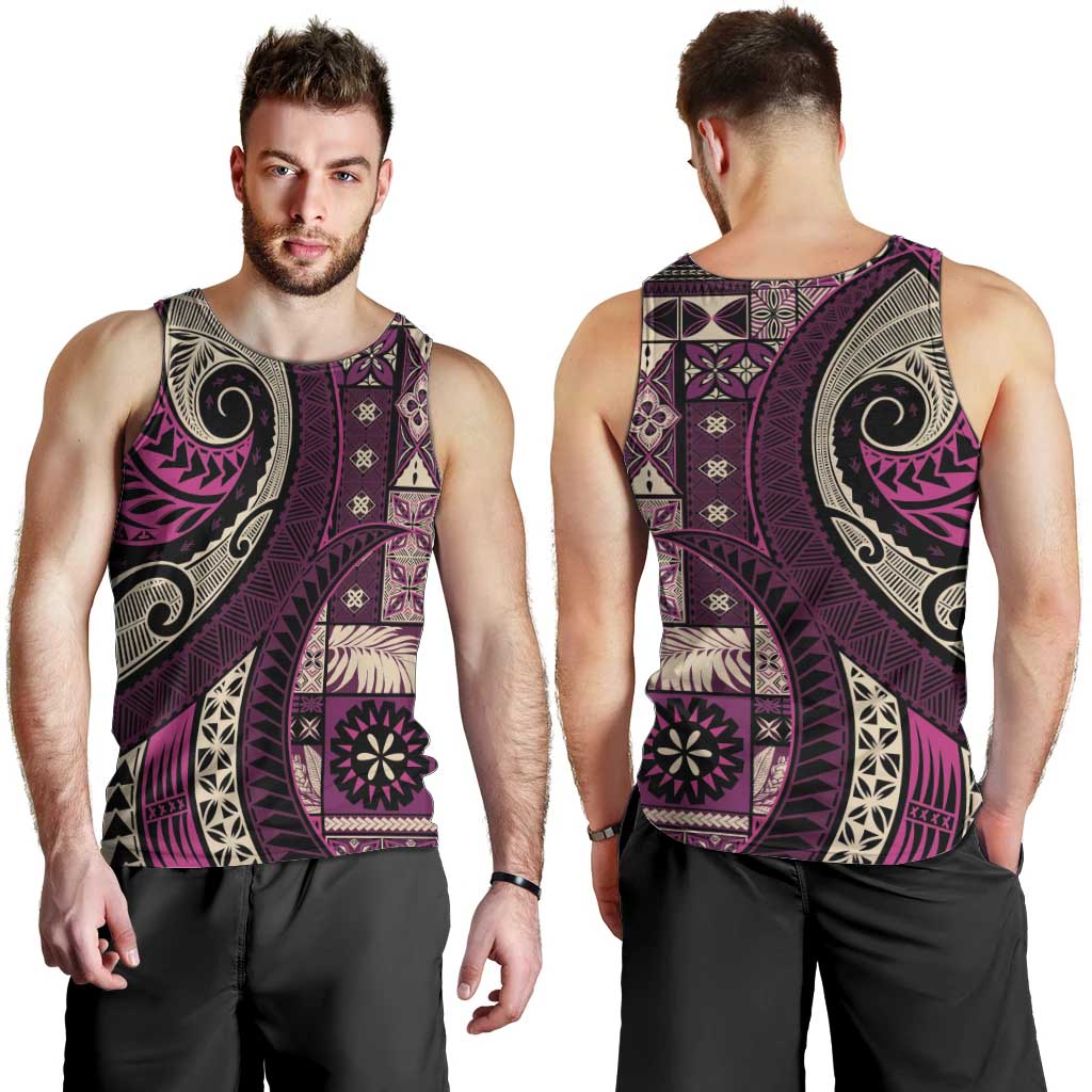 Vintage Samoa Siapo Mamanu Men Tank Top Pink Samoan Tapa Motif - Polynesian Pride