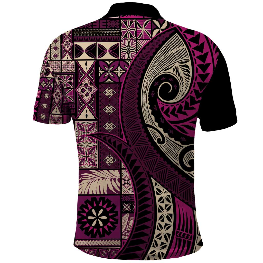 Vintage Samoa Siapo Mamanu Polo Shirt Pink Samoan Tapa Motif - Polynesian Pride