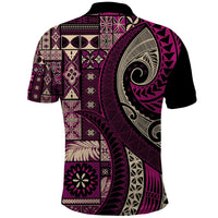 Vintage Samoa Siapo Mamanu Polo Shirt Pink Samoan Tapa Motif - Polynesian Pride