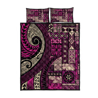 Vintage Samoa Siapo Mamanu Quilt Bed Set Pink Samoan Tapa Motif - Polynesian Pride