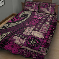 Vintage Samoa Siapo Mamanu Quilt Bed Set Pink Samoan Tapa Motif - Polynesian Pride