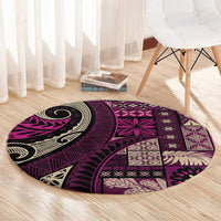 Vintage Samoa Siapo Mamanu Round Carpet Pink Samoan Tapa Motif - Polynesian Pride