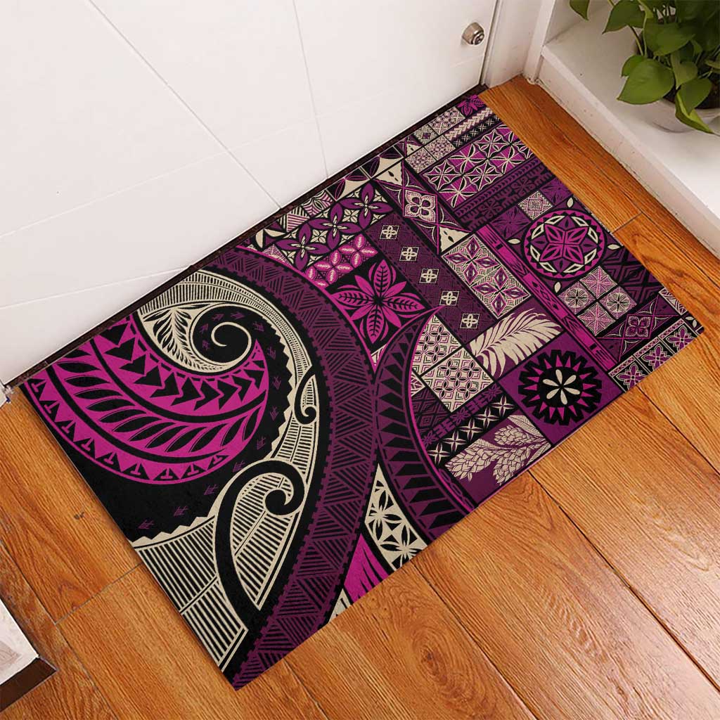 Vintage Samoa Siapo Mamanu Rubber Doormat Pink Samoan Tapa Motif - Polynesian Pride