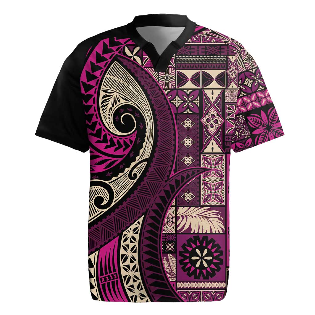 Vintage Samoa Siapo Mamanu Rugby Jersey Pink Samoan Tapa Motif - Polynesian Pride