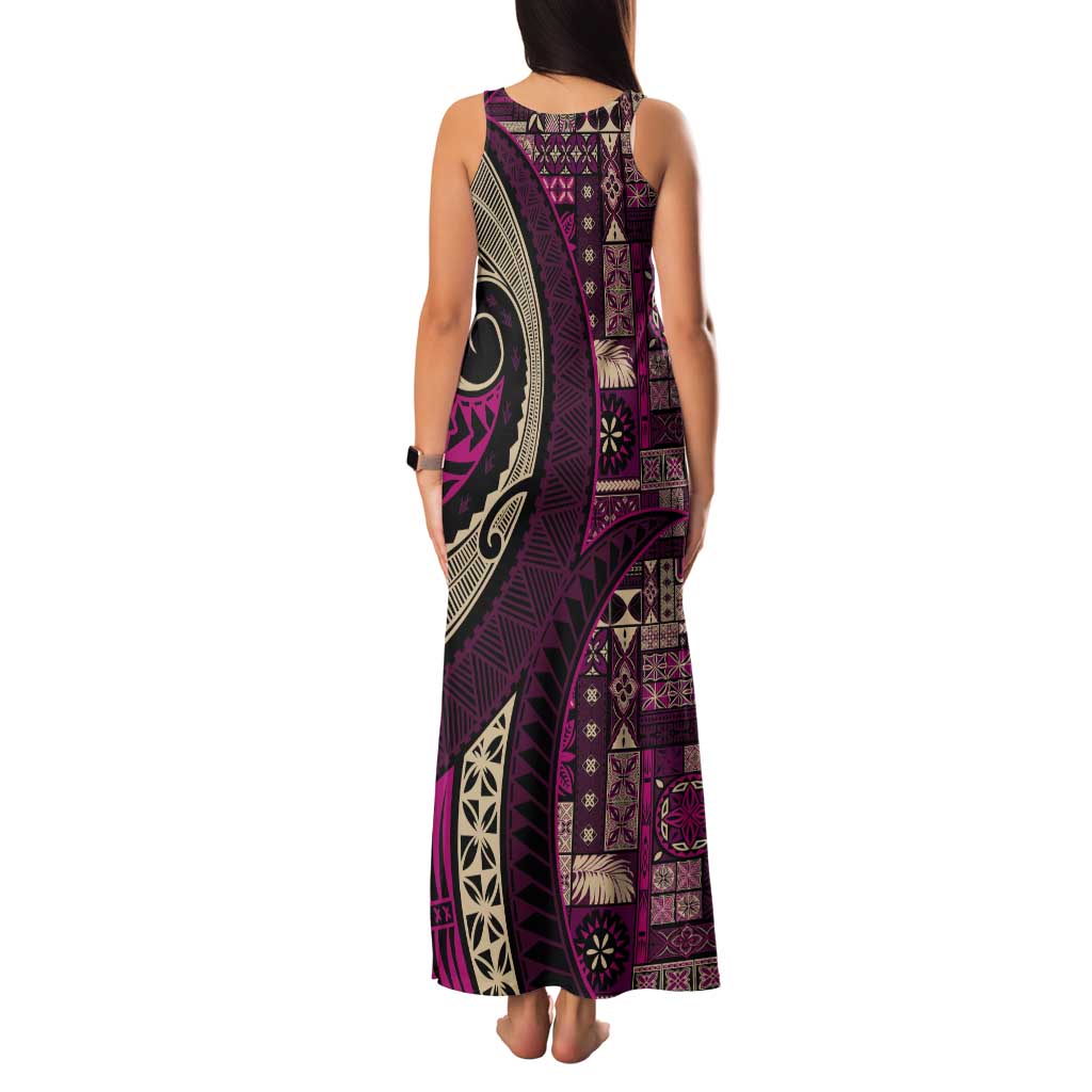Vintage Samoa Siapo Mamanu Tank Maxi Dress Pink Samoan Tapa Motif - Polynesian Pride