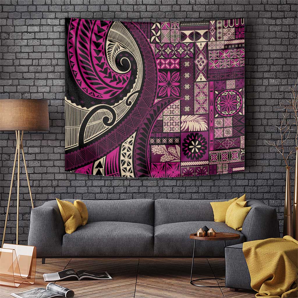 Vintage Samoa Siapo Mamanu Tapestry Pink Samoan Tapa Motif - Polynesian Pride