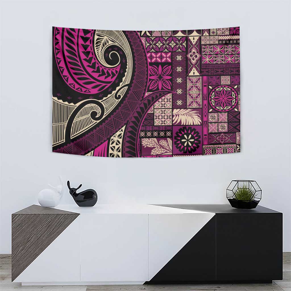 Vintage Samoa Siapo Mamanu Tapestry Pink Samoan Tapa Motif - Polynesian Pride
