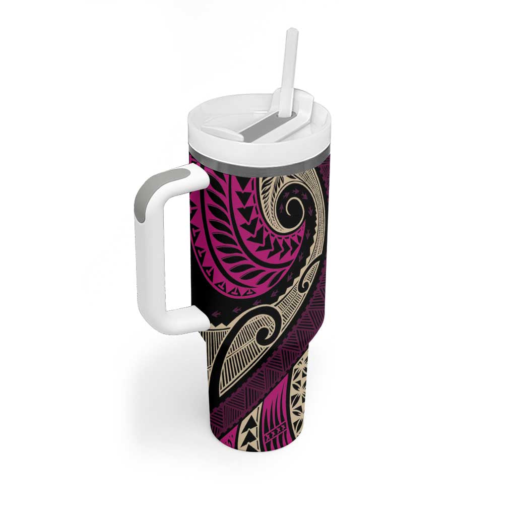 Vintage Samoa Siapo Mamanu Tumbler With Handle Pink Samoan Tapa Motif - Polynesian Pride