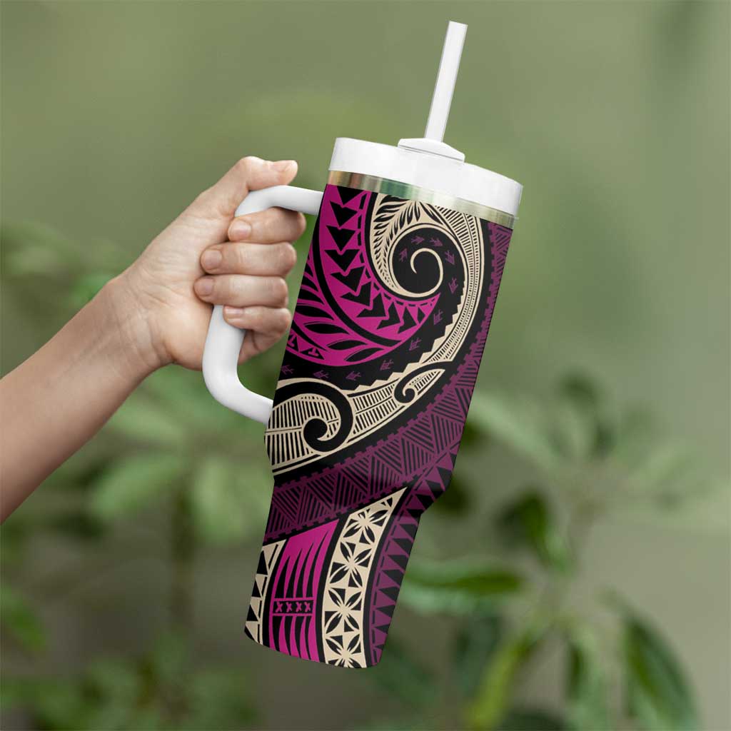 Vintage Samoa Siapo Mamanu Tumbler With Handle Pink Samoan Tapa Motif - Polynesian Pride