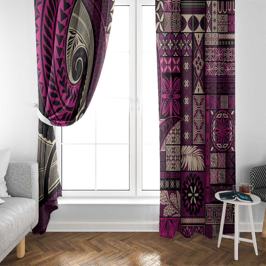 Vintage Samoa Siapo Mamanu Window Curtain Pink Samoan Tapa Motif - Polynesian Pride