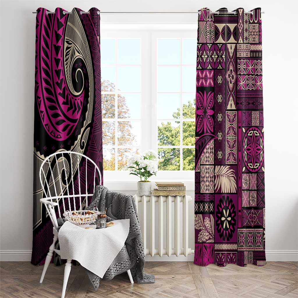 Vintage Samoa Siapo Mamanu Window Curtain Pink Samoan Tapa Motif - Polynesian Pride