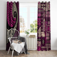 Vintage Samoa Siapo Mamanu Window Curtain Pink Samoan Tapa Motif - Polynesian Pride