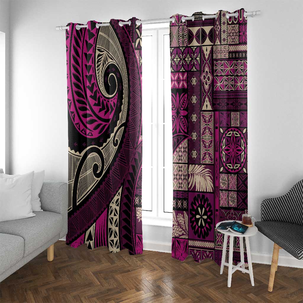 Vintage Samoa Siapo Mamanu Window Curtain Pink Samoan Tapa Motif - Polynesian Pride