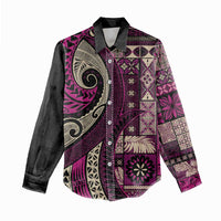 Vintage Samoa Siapo Mamanu Women Casual Shirt Pink Samoan Tapa Motif - Polynesian Pride