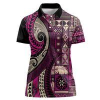 Vintage Samoa Siapo Mamanu Women Polo Shirt Pink Samoan Tapa Motif - Polynesian Pride