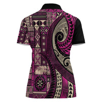 Vintage Samoa Siapo Mamanu Women Polo Shirt Pink Samoan Tapa Motif - Polynesian Pride