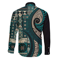 Vintage Samoa Siapo Mamanu Family Matching Long Sleeve Bodycon Dress and Hawaiian Shirt Teal Samoan Tapa Motif LT9 - Polynesian Pride