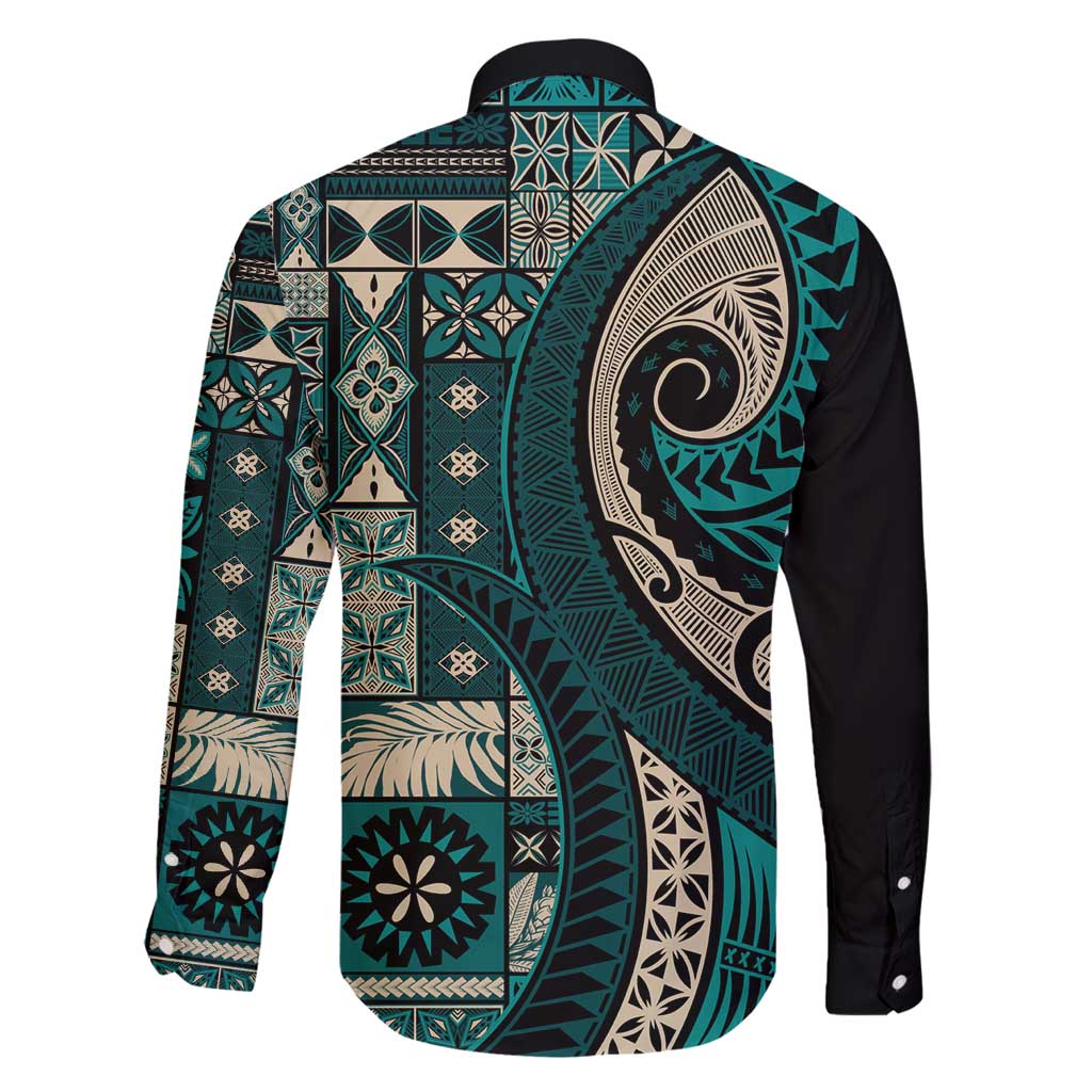 Vintage Samoa Siapo Mamanu Family Matching Mermaid Dress and Hawaiian Shirt Teal Samoan Tapa Motif LT9 - Polynesian Pride