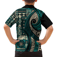 Vintage Samoa Siapo Mamanu Family Matching Tank Maxi Dress and Hawaiian Shirt Teal Samoan Tapa Motif LT9 - Polynesian Pride