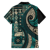 Vintage Samoa Siapo Mamanu Family Matching Tank Maxi Dress and Hawaiian Shirt Teal Samoan Tapa Motif LT9 - Polynesian Pride