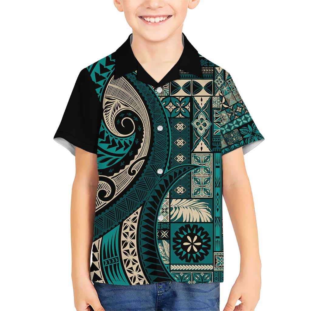Vintage Samoa Siapo Mamanu Hawaiian Shirt Teal Samoan Tapa Motif - Polynesian Pride