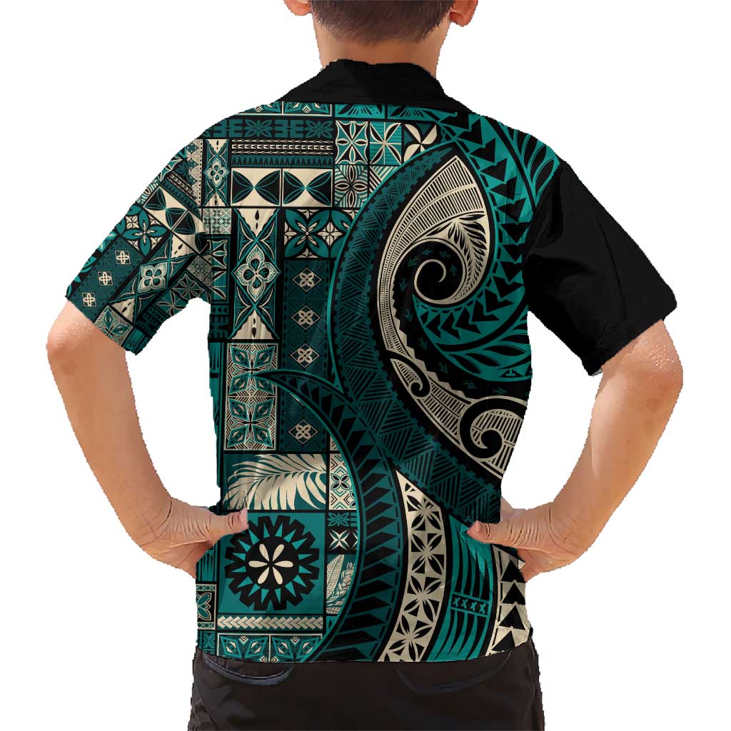 Vintage Samoa Siapo Mamanu Hawaiian Shirt Teal Samoan Tapa Motif - Polynesian Pride