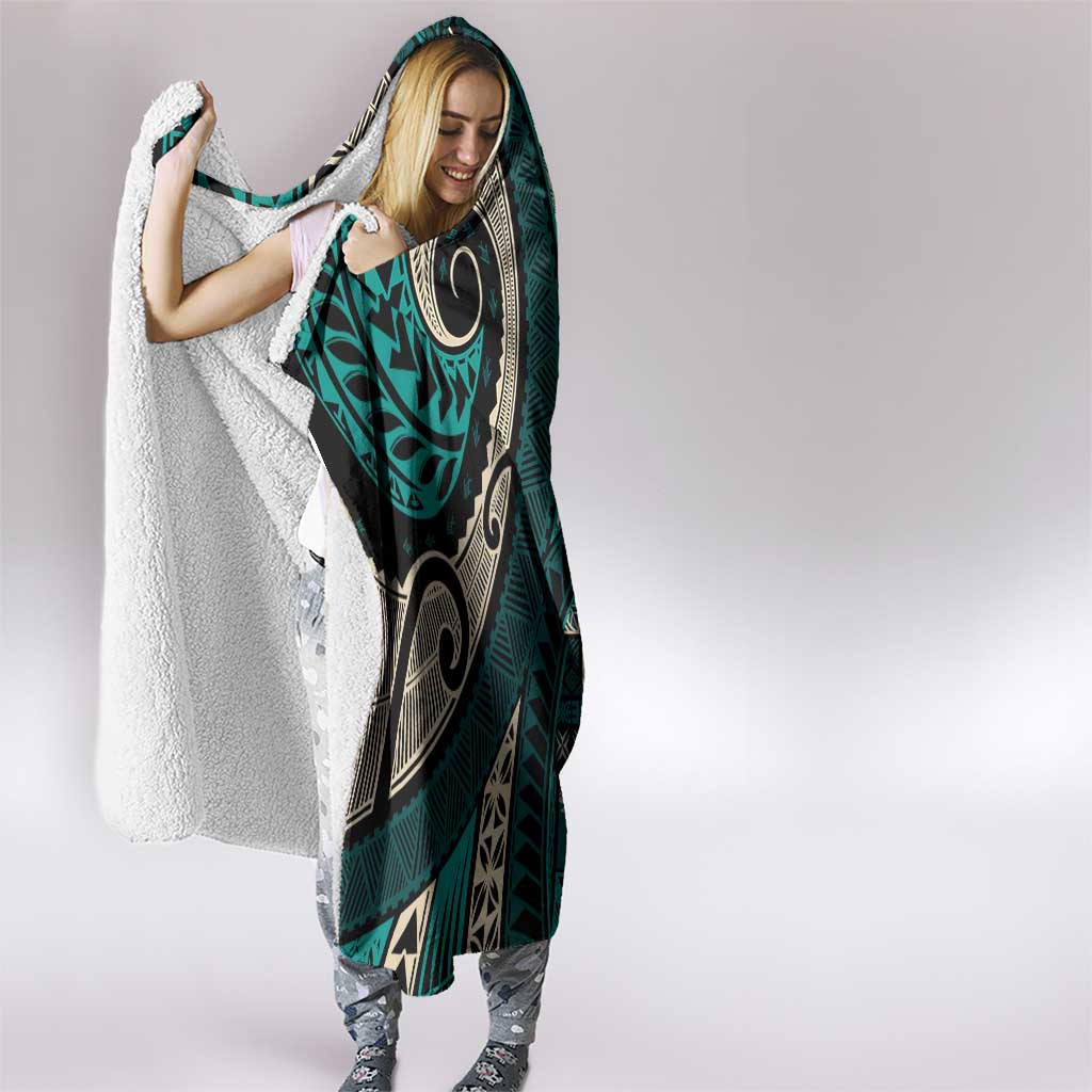 Vintage Samoa Siapo Mamanu Hooded Blanket Teal Samoan Tapa Motif - Polynesian Pride