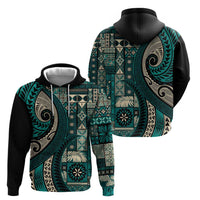 Vintage Samoa Siapo Mamanu Hoodie Teal Samoan Tapa Motif LT9 - Polynesian Pride