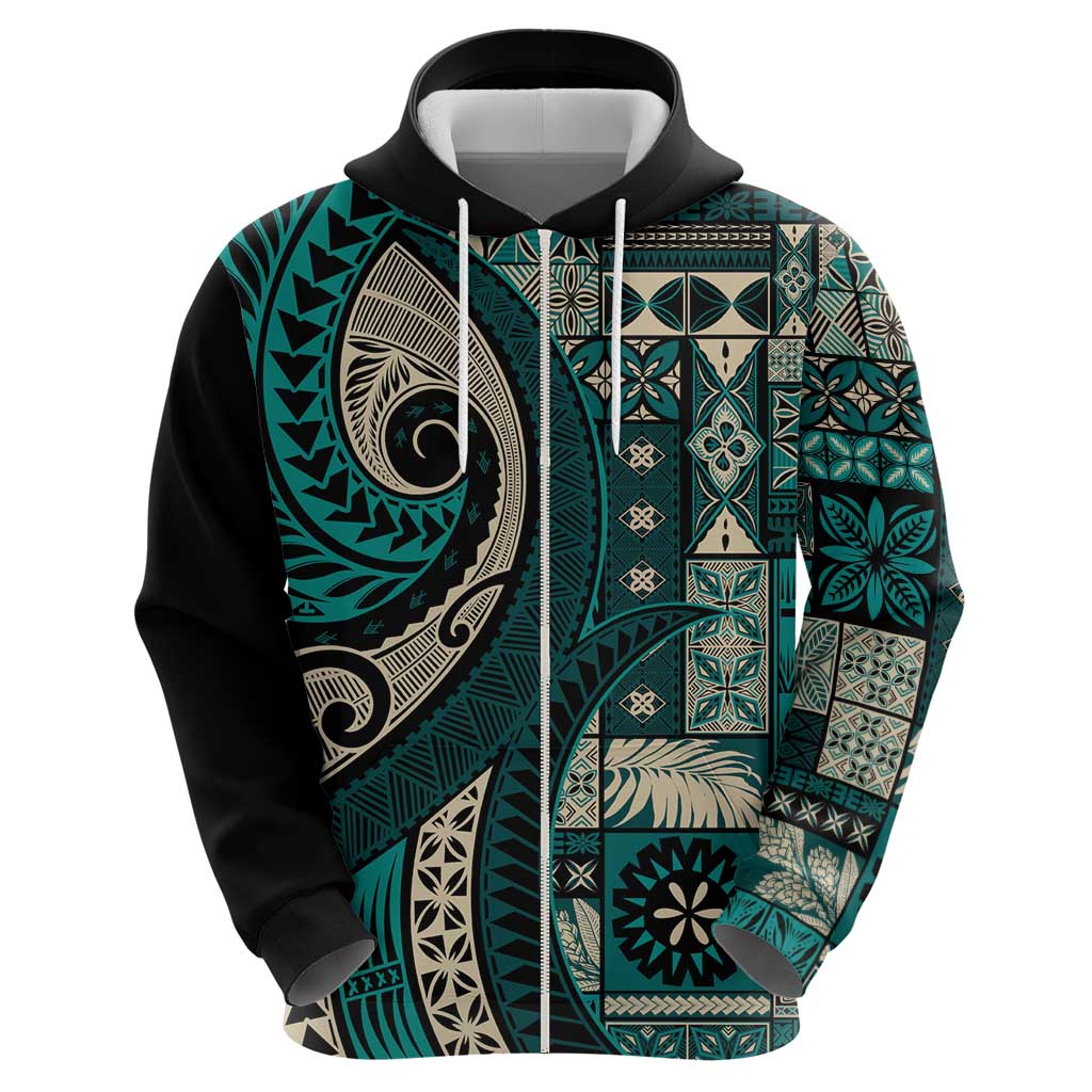 Vintage Samoa Siapo Mamanu Hoodie Teal Samoan Tapa Motif LT9 - Polynesian Pride