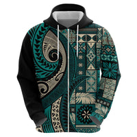 Vintage Samoa Siapo Mamanu Hoodie Teal Samoan Tapa Motif LT9 - Polynesian Pride
