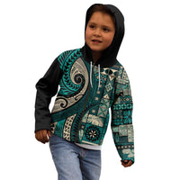 Vintage Samoa Siapo Mamanu Kid Hoodie Teal Samoan Tapa Motif - Polynesian Pride